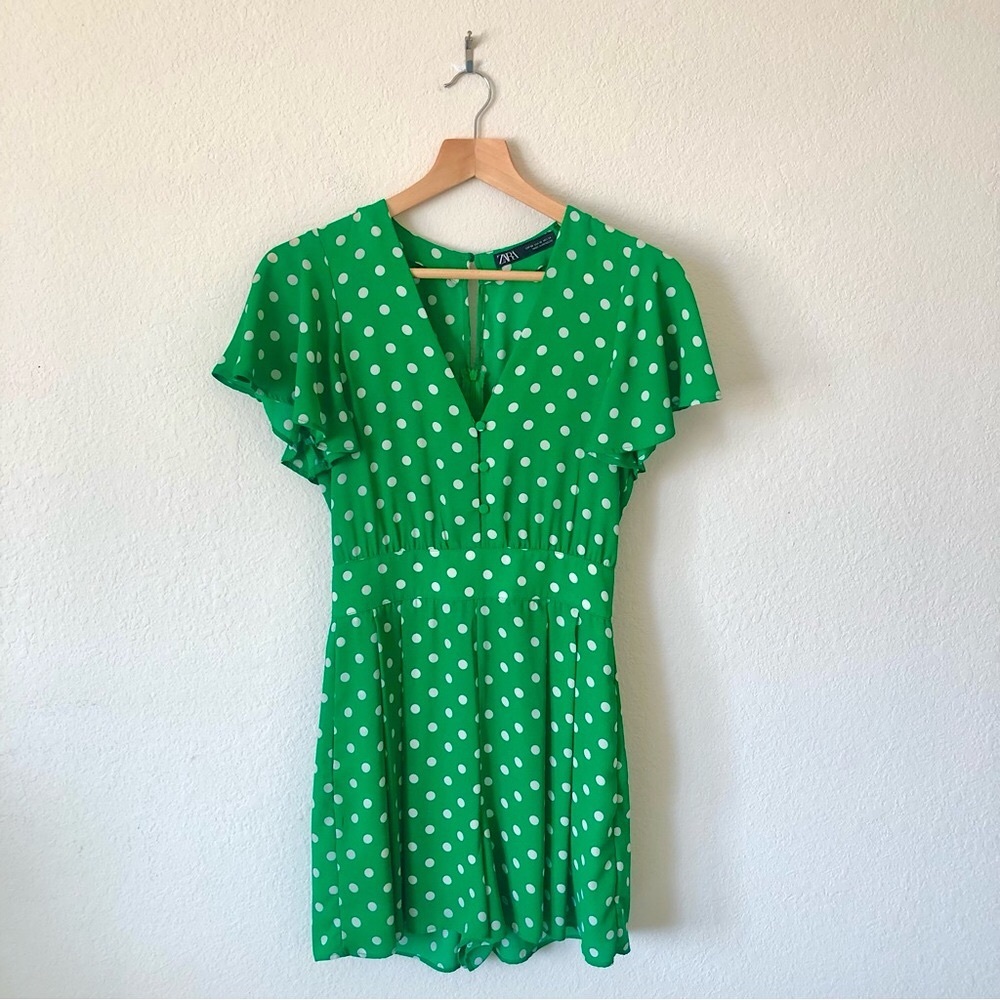 ZARA Green White Polka Dot Romper – Women's XS